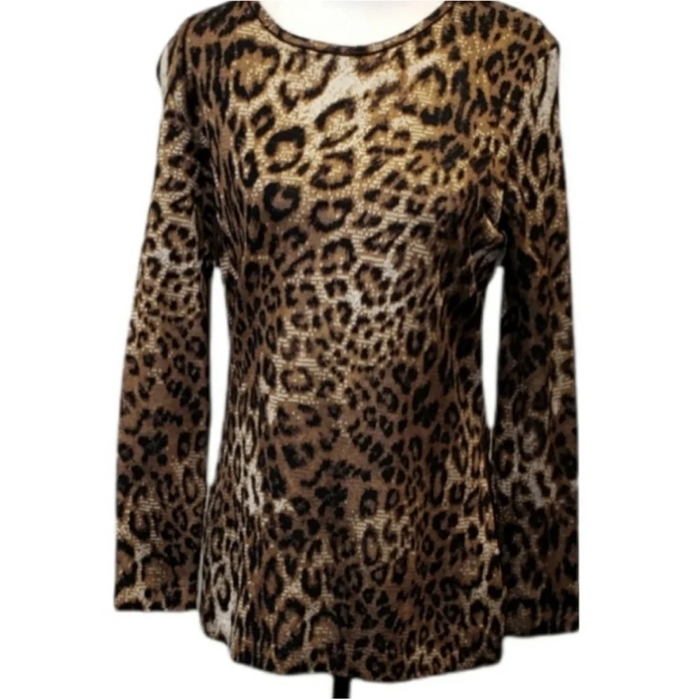 St. John Animal Print Crew Neck Sweater Medium